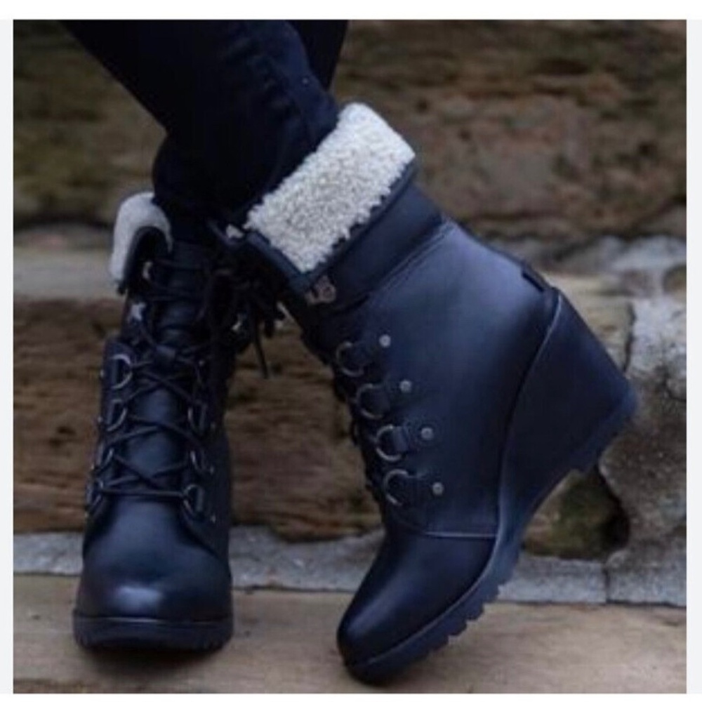 SOREL After Hours Leather Shearling Boot Wedges